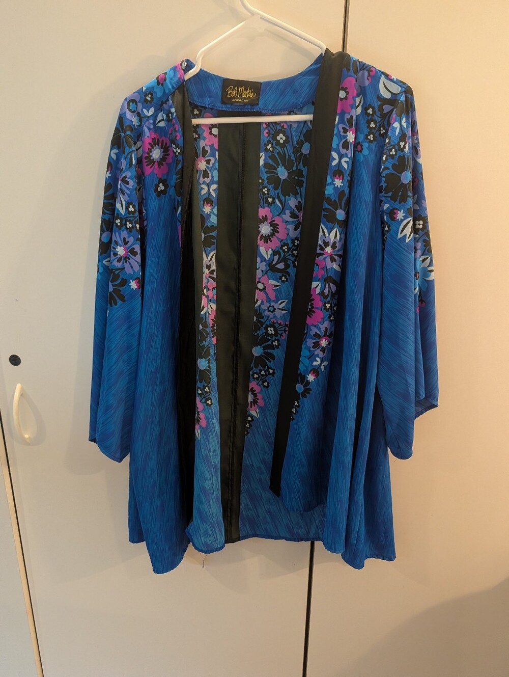 Bob Mackie Blue Floral Draped Kimono Jacket Size XL